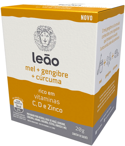 Chá Leão Vitamínico Leão - Mel, Gengibre e Cúrcuma 10 Sachês