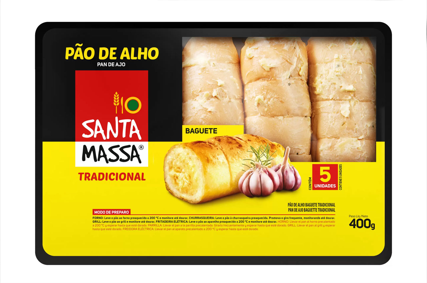 Pão de Alho Tradicional Baguete Santa Massa 400g