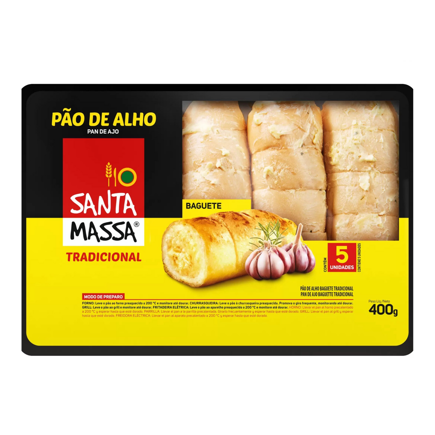 Pão de Alho Tradicional Baguete Santa Massa 400g