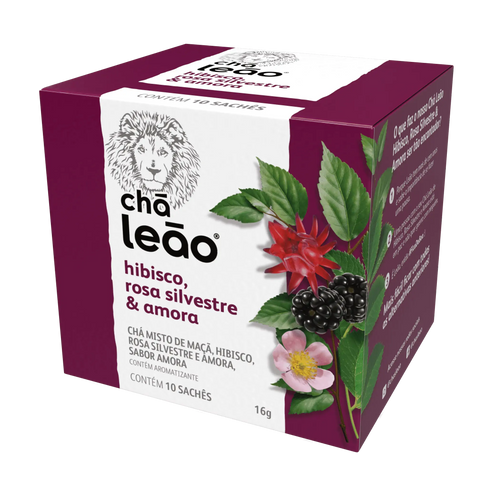 Chá Leão Hibisco, Rosa Silvestre e Amora - 10 Sachês