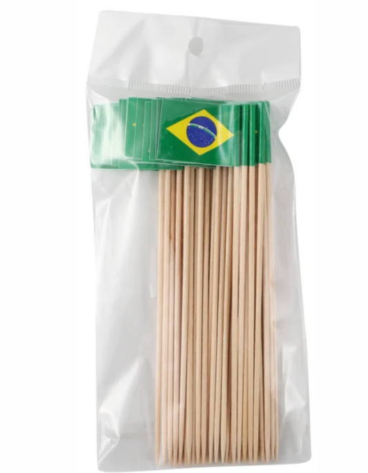 Bandeira Brasil Stick 12cm - 50 unidades